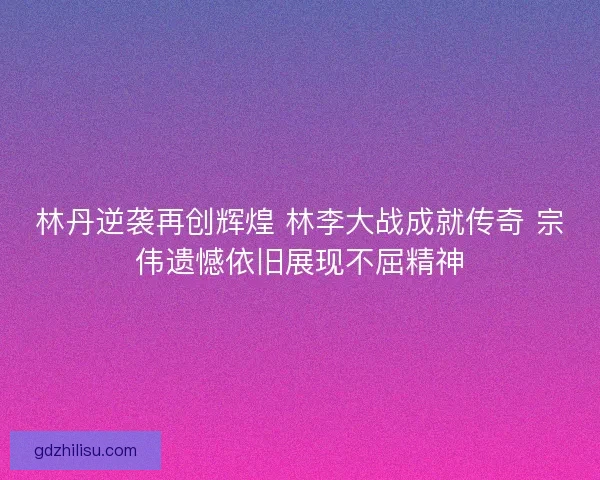 林丹逆袭再创辉煌 林李大战成就传奇 宗伟遗憾依旧展现不屈精神